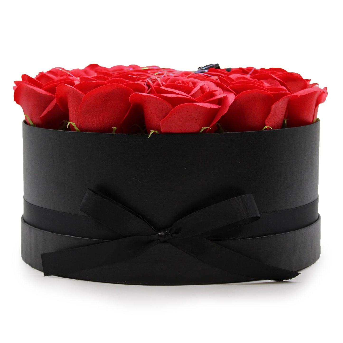 Seifenblumen Geschenkstrauß mit 14 Rote Rosen in Runde Box