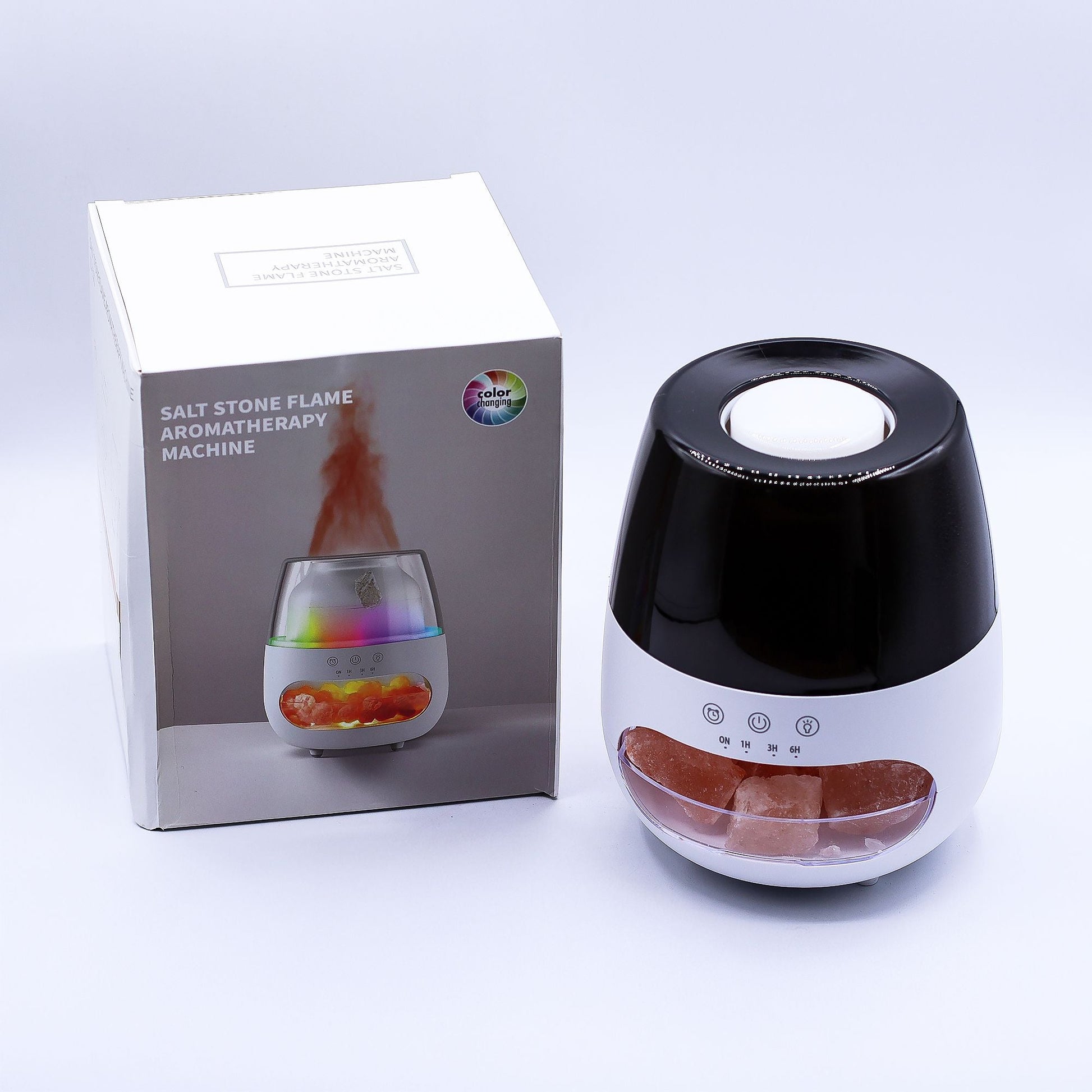 Salt Stone Flame LED Aroma Diffusor Weißer Salzstein und Timer