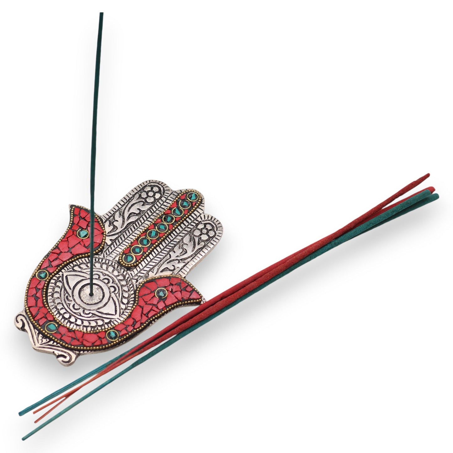 Rot und grün Kleiner Hamsa Räucherhalter 13x5.5cm
