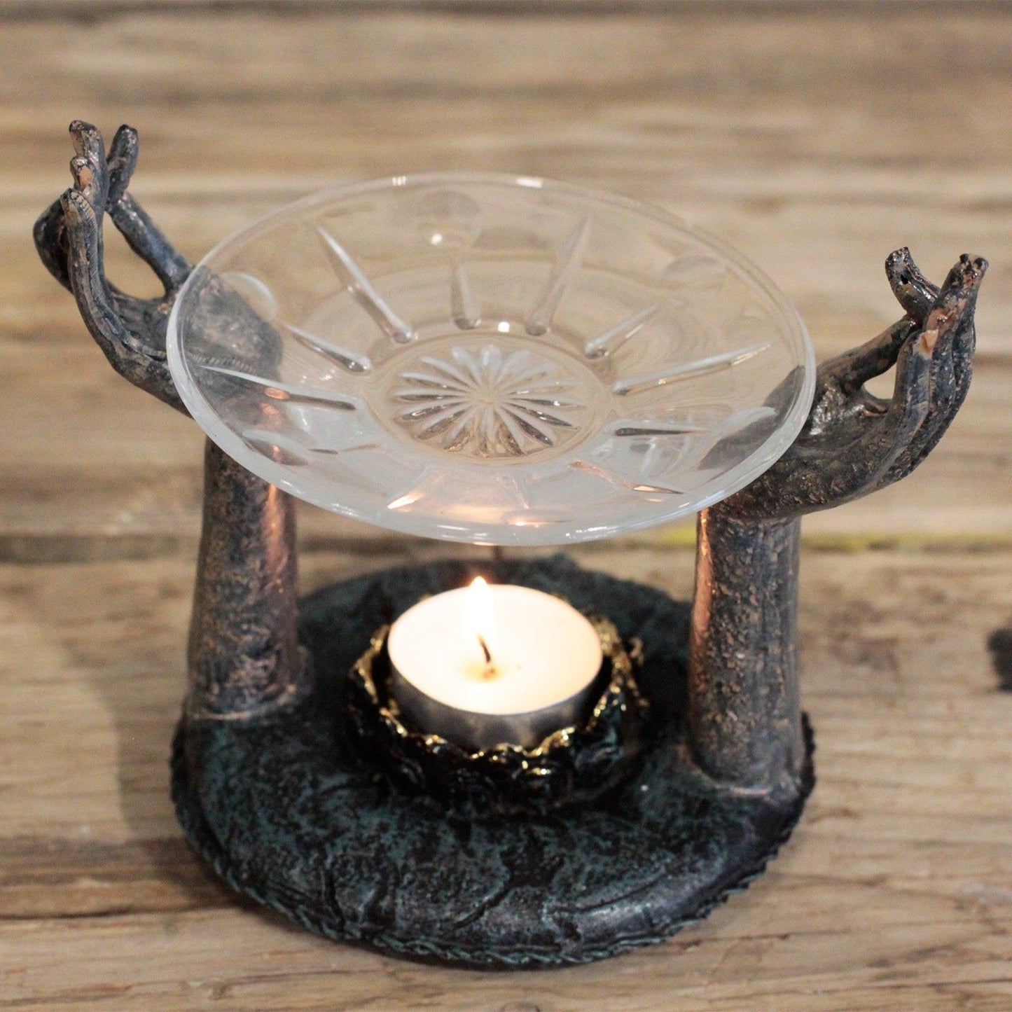 Antik Buddha Om Hände Duftölbrenner