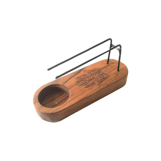 Kleines Palo Santo Räuchergefäß Teakholz Hamsa Design