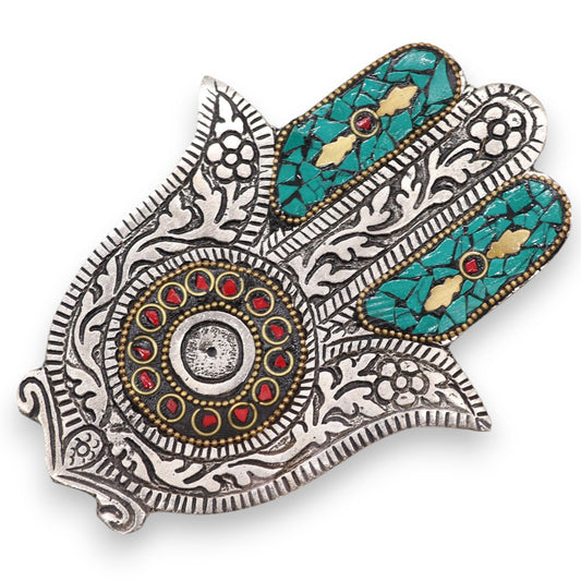 Grün Kleiner Hamsa Räucherstäbchenhalter 13x5.5cm