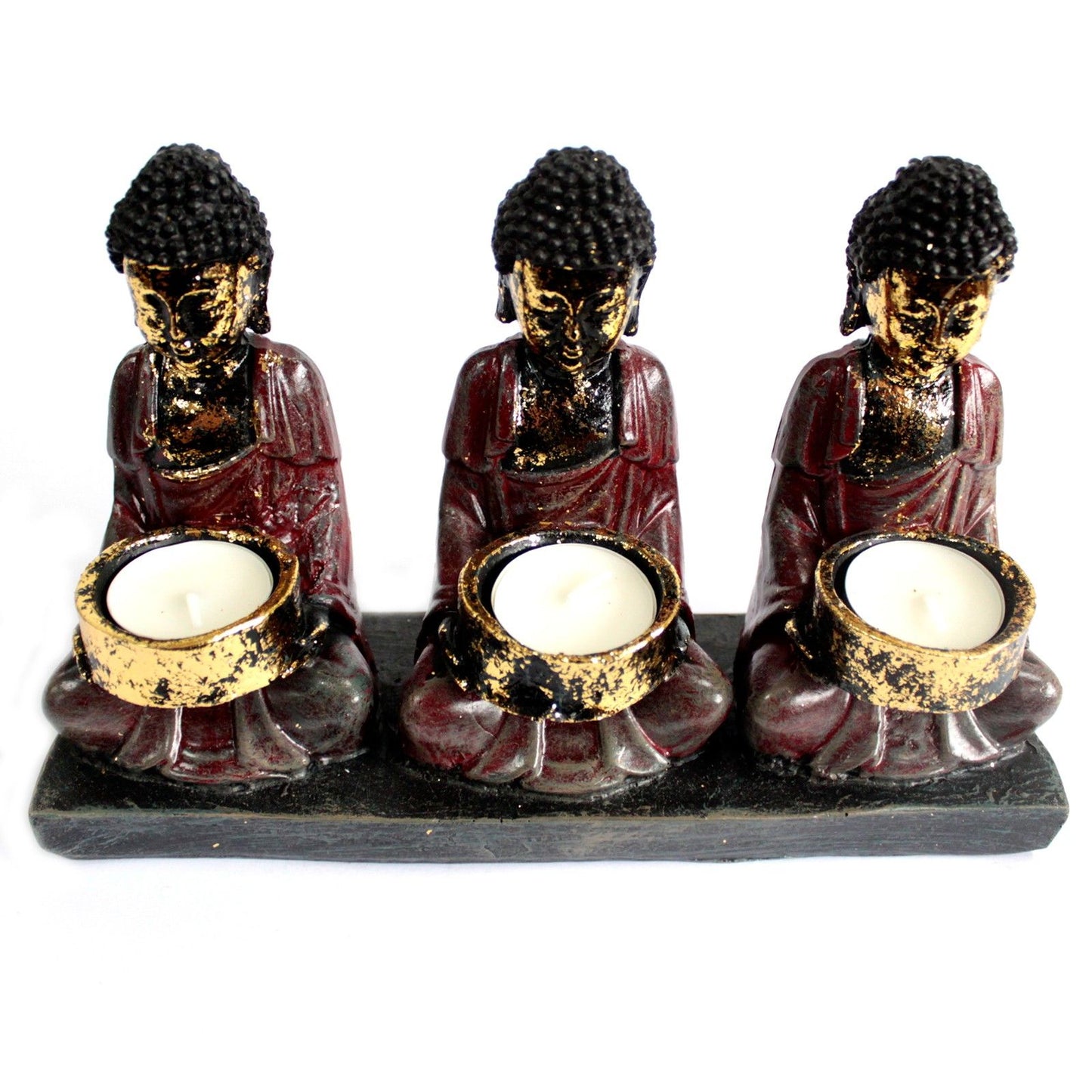 Antik Buddha Drei Verehrer Kerzenhalter