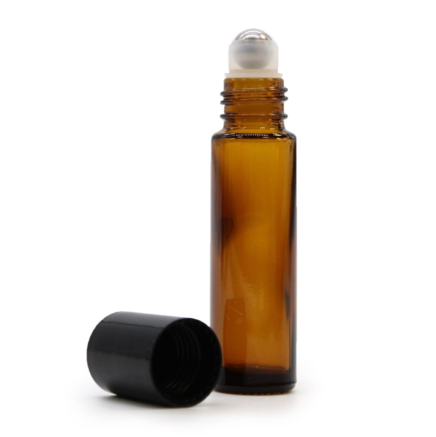 Braune Glas Roll-on Flasche 10 ml – mit Edelstahlkugel & schwarzem Schraubverschluss