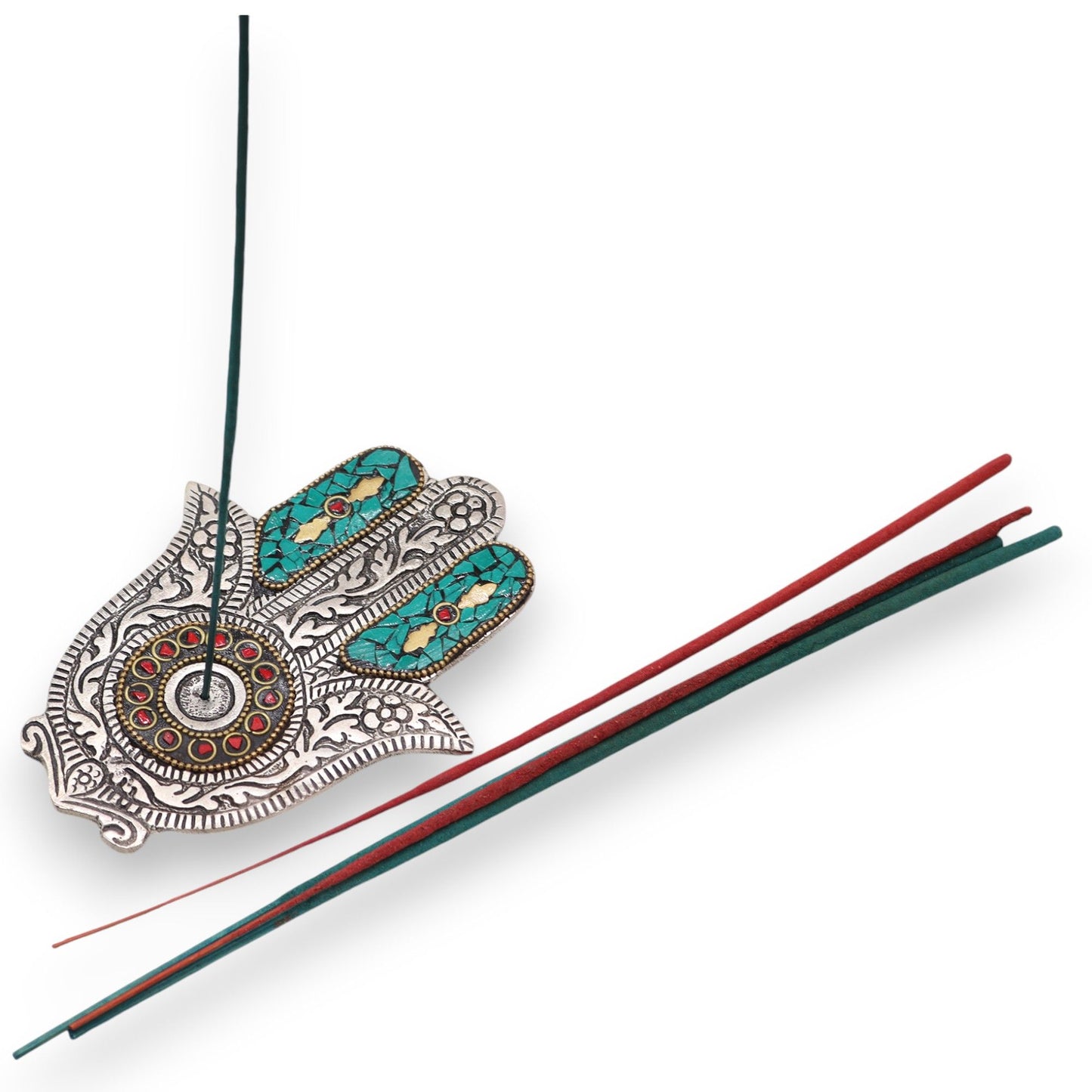 Grün Kleiner Hamsa Räucherhalter 13x5.5cm