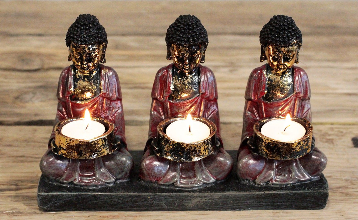 Antik Buddha Drei Verehrer Kerzenhalter