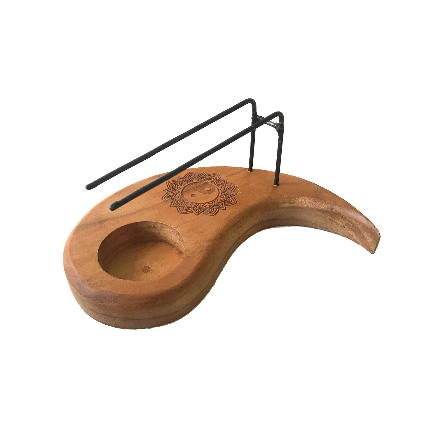 Tropfenförmiges Palo Santo Räuchergefäß Teakholz Yin und Yang Design