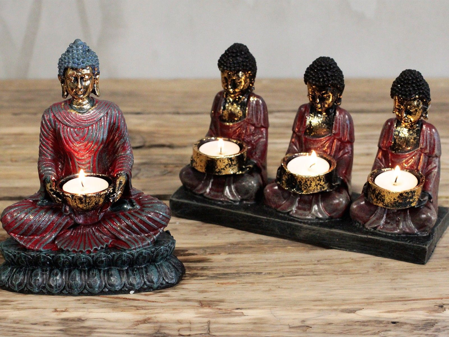 Antik Buddha Drei Verehrer Kerzenhalter