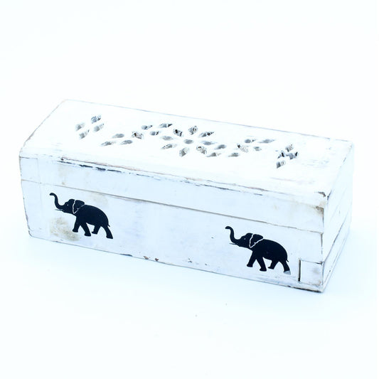 Weiß gekalkter Räucherstäbchenhalter Räucherkegel Räucherbox 15 cm