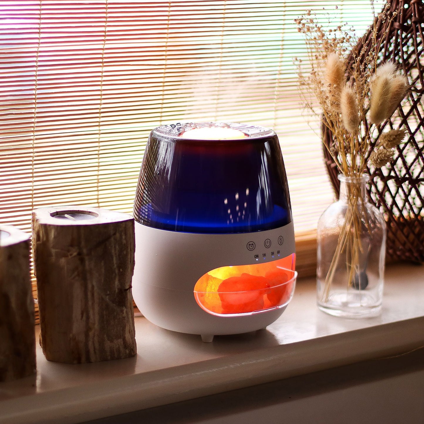 Salt Stone Flame LED Aroma Diffusor Weißer Salzstein und Timer
