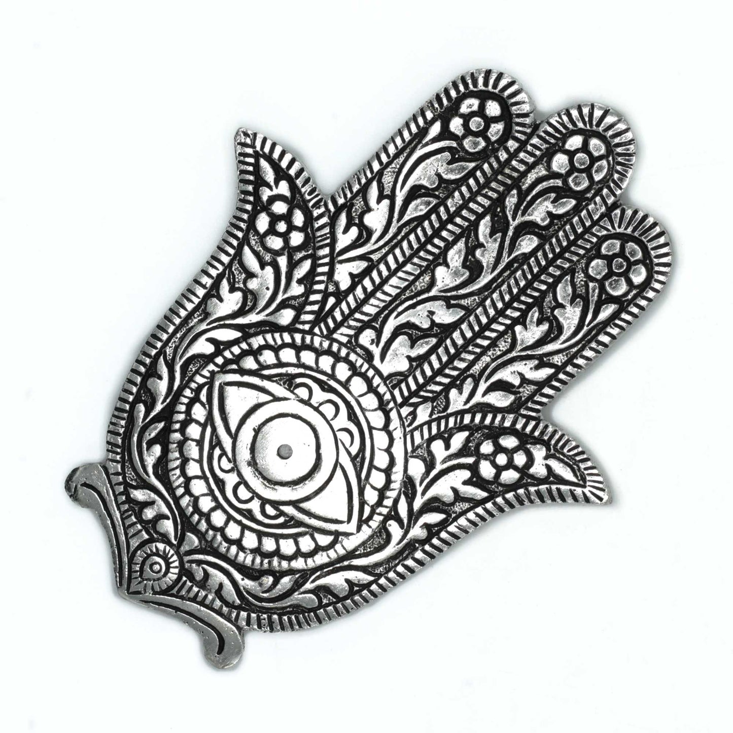 Hamsa Räucherhalter aus poliertem Aluminium 14cm