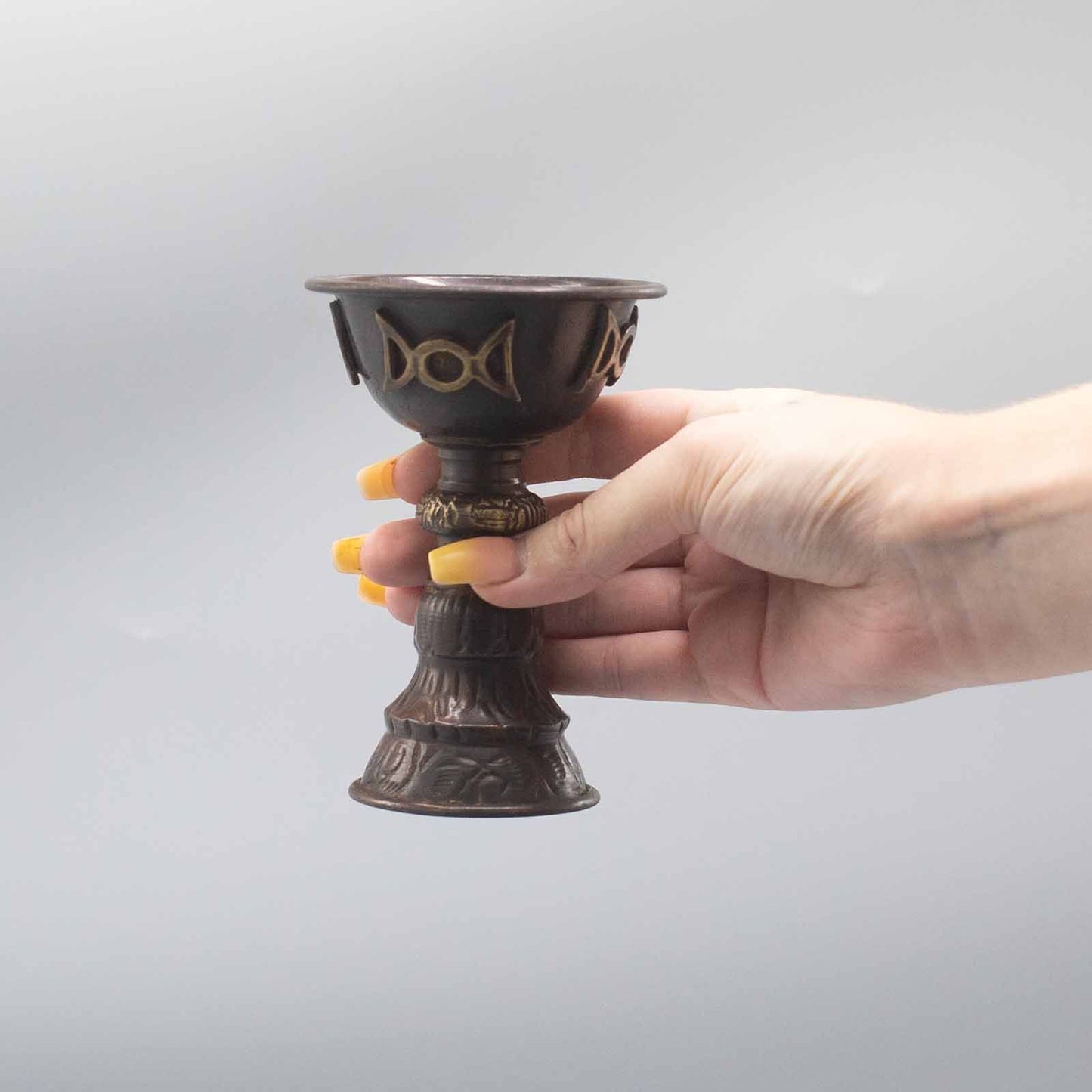Antik Kupfer Ritualkelch mit Dreifachmond 8x13cm