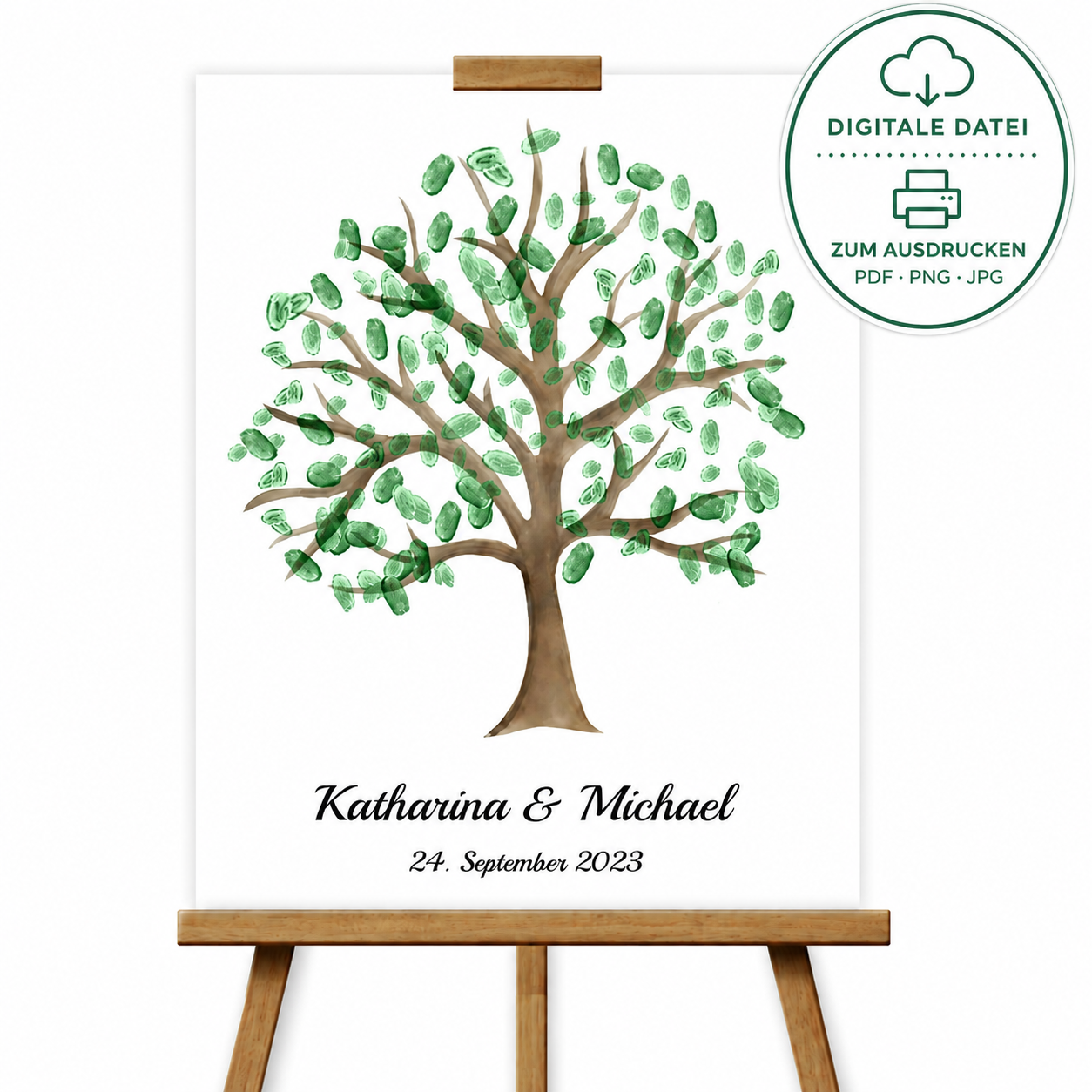 Personalisierter Fingerabdruckbaum als alternatives Gästebuch zur Hochzeit