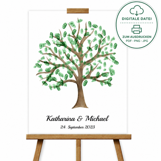 Personalisierter Fingerabdruckbaum als alternatives Gästebuch zur Hochzeit