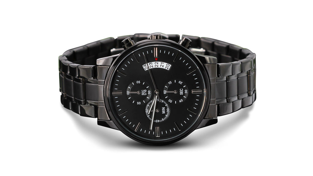 Schwarz herren Armbanduhr mit Gravur. persünliches design, tolles Geschenke.