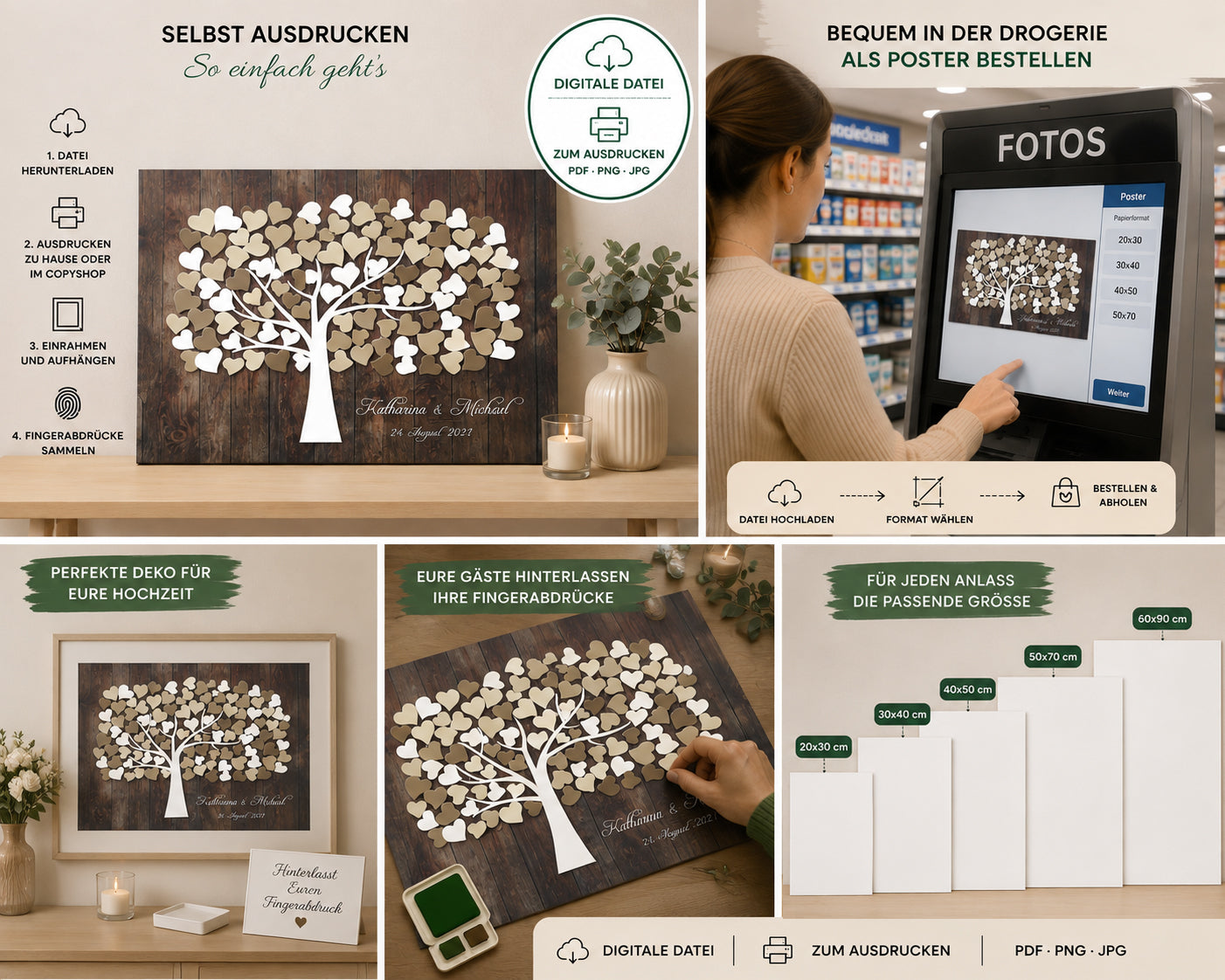 Hochzeitsbaum digitale Datei als Poster oder Leinwand selbst ausdrucken und bestellen