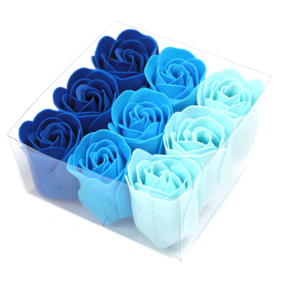 Geschenkset mit 9 Seifenblumen Blaue Hochzeitsrosen