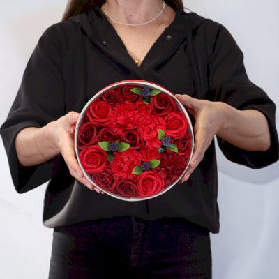 Runde Seifenblumen Geschenkbox Klassische rote Rosen
