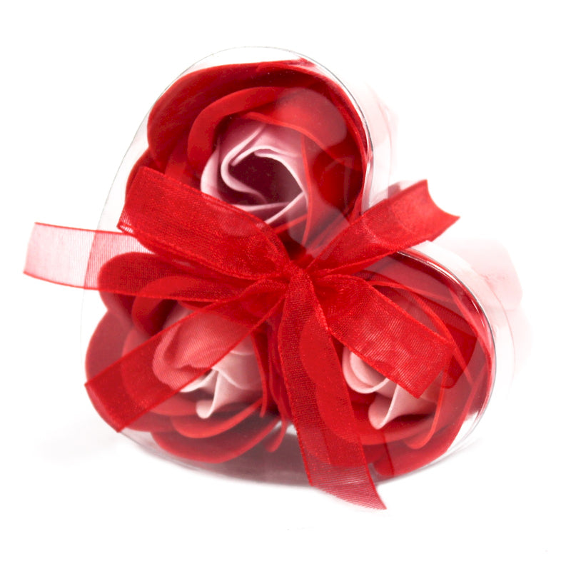Herz Geschenkbox mit 3 Seifenblumen Rote Rosen