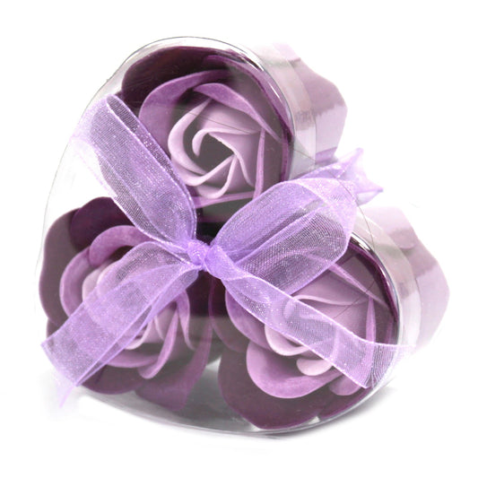 Herz Geschenkbox mit 3 Seifenblumen Lavendelrosen