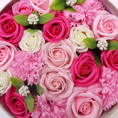 Runde Seifenblumen Geschenkbox Babyglück Rosas