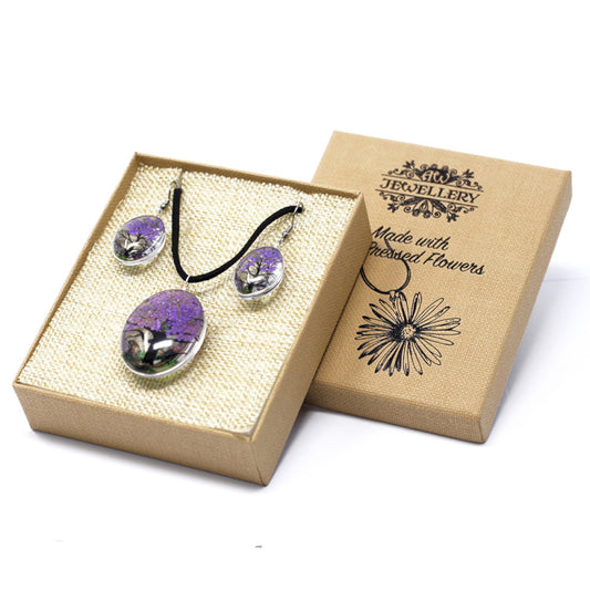 Schmuckset Lebensbaum mit echten Lavendelblüten