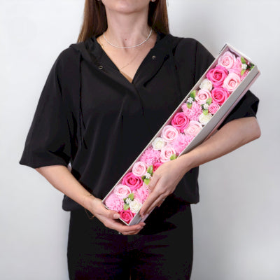 Extralange Seifenblumen Geschenkbox Babyglück Rosas