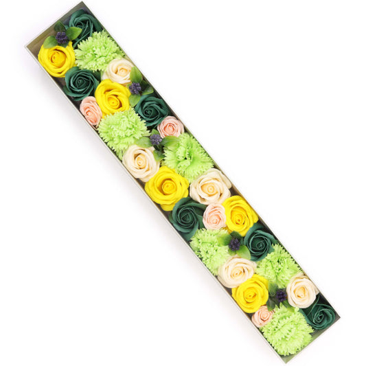 Extralange Seifenblumen Geschenkbox Frühlingsfreude Gelb und Grün