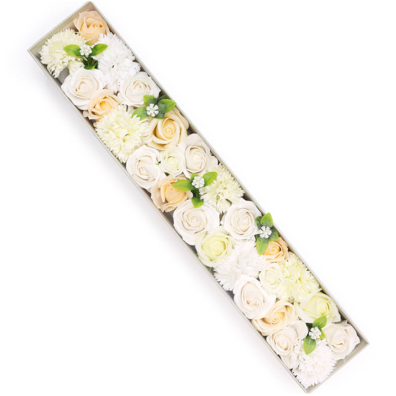 Extralange Seifenblumen Geschenkbox Hochzeitsglück Weiß und Elfenbein
