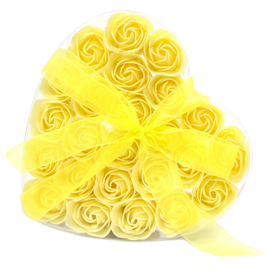 Herz Geschenkbox mit 24 Seifenblumen Gelbe Rosen