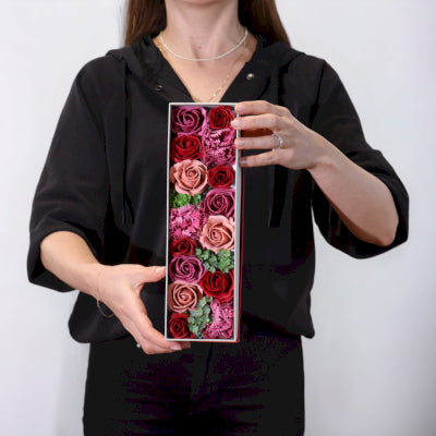 Lange Seifenblumen Geschenkbox Vintage Rosen