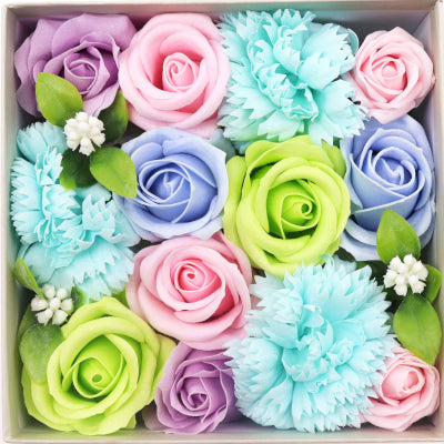 Quadratische Seifenblumen Geschenkbox Babyglück Blaus