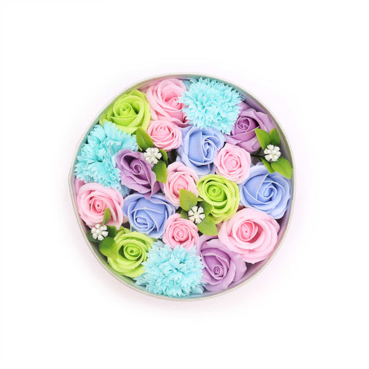 Runde Seifenblumen Geschenkbox Babyglück Blaus