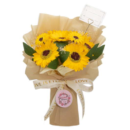 Großer Seifenblumenstrauß Sunflowers mit Grußkarte Ewige Liebe