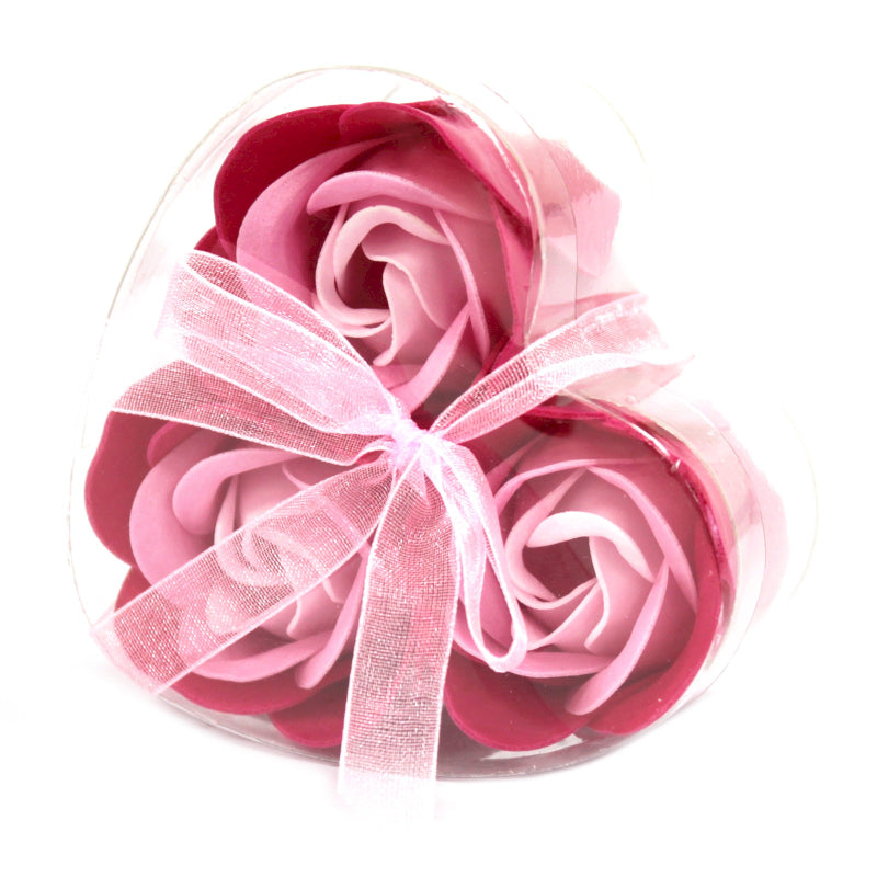 Herz Geschenkbox mit 3 Seifenblumen Rosa Rosen