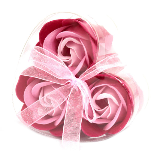 Herz Geschenkbox mit 3 Seifenblumen Rosa Rosen
