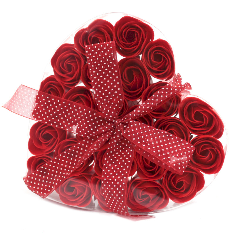 Herz Geschenkbox mit 24 Seifenblumen Rote Rosen