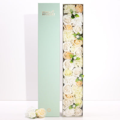 Extralange Seifenblumen Geschenkbox Hochzeitsglück Weiß und Elfenbein