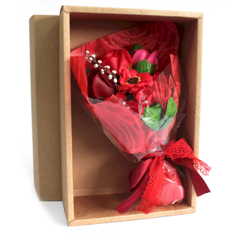 Handgebundener Seifenblumenstrauß in Geschenkbox Rot