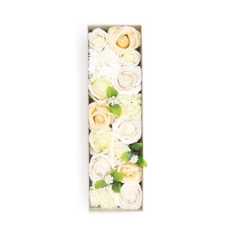 Lange Seifenblumen Geschenkbox Hochzeitsglück Weiß und Elfenbein
