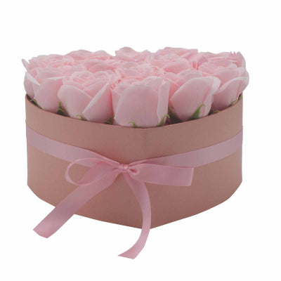 Seifenblumen Geschenkstrauß mit 13 Rosa Rosen in Herzbox