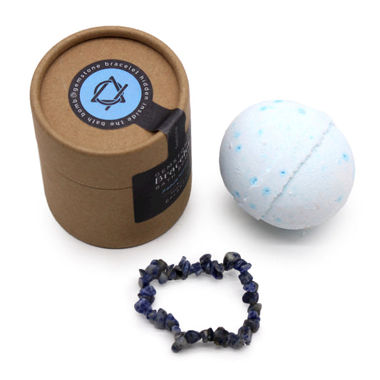 Badebombe mit Edelsteinarmband Sodalith