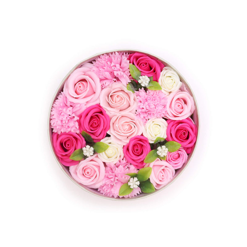 Runde Seifenblumen Geschenkbox Babyglück Rosas