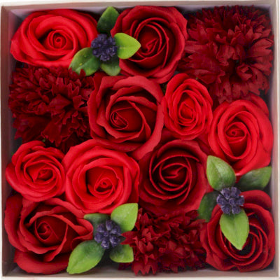 Quadratische Seifenblumen Geschenkbox Klassische rote Rosen