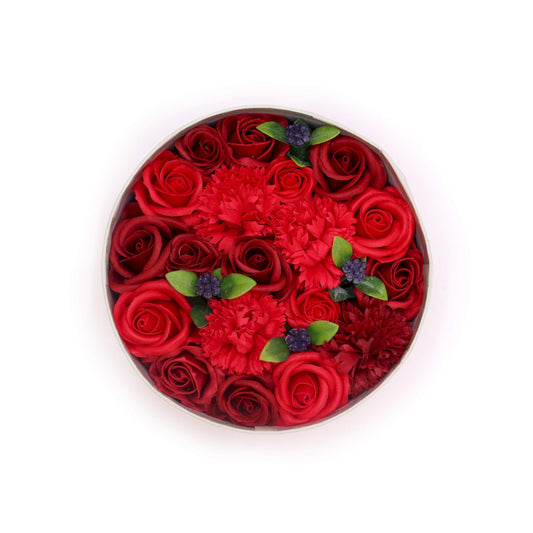 Runde Seifenblumen Geschenkbox Klassische rote Rosen