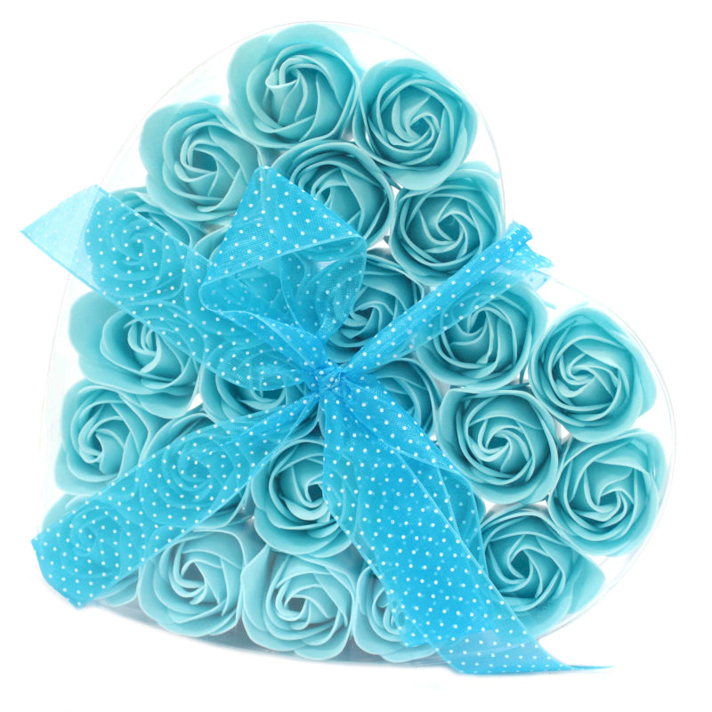 Herz Geschenkbox mit 24 Seifenblumen Blaue Rosen
