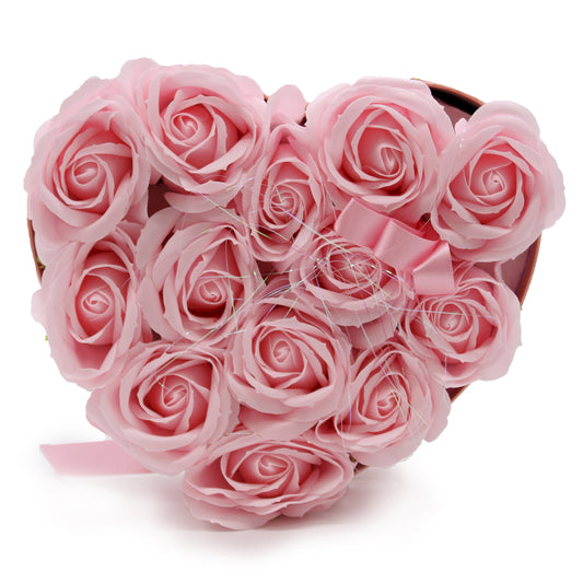 Seifenblumen Geschenkstrauß mit 13 Rosa Rosen in Herzbox