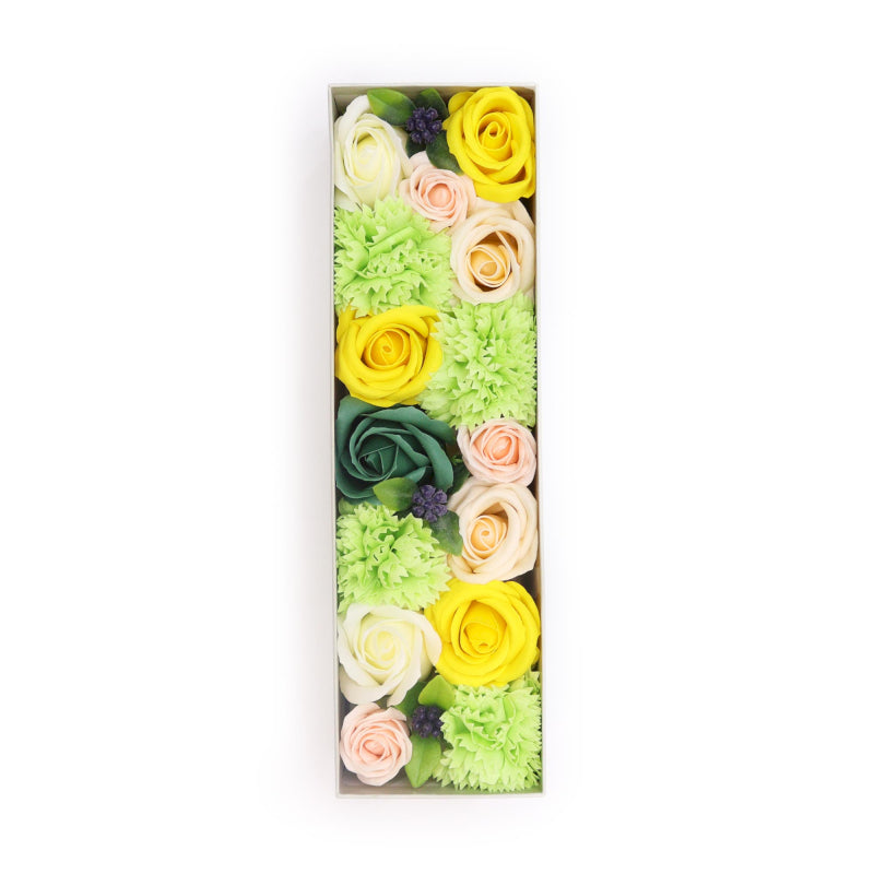 Lange Seifenblumen Geschenkbox Frühlingsfreude Gelb und Grün