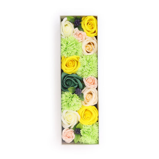 Lange Seifenblumen Geschenkbox Frühlingsfreude Gelb und Grün