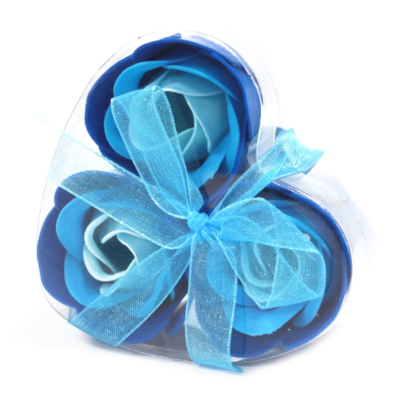 Herz Geschenkbox mit 3 Seifenblumen Blaue Hochzeitsrosen